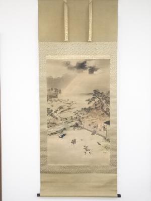 山辺雪居筆　雷鳴轟図　肉筆絹本掛軸（箱付）